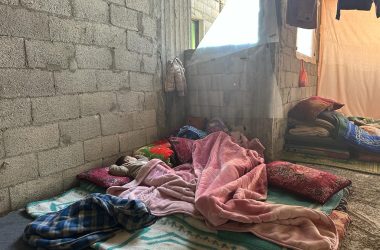 The construction site where Nihal al-Ghandur is sheltering with her family. Photo: Muhammad Sabah, B’Tselem, 31 December 2023 