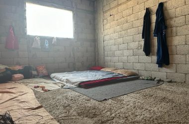 The construction site where Nihal al-Ghandur is sheltering with her family. Photo: Muhammad Sabah, B’Tselem, 31 December 2023 